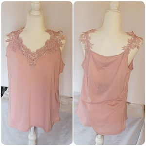 Pastel Tank Top with Lace Trim